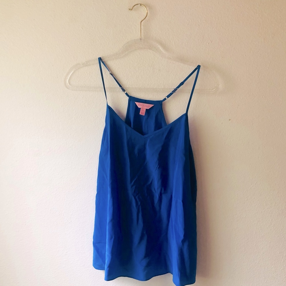 Lilly Pulitzer Solid Blue Spaghetti Strap Top Size Small